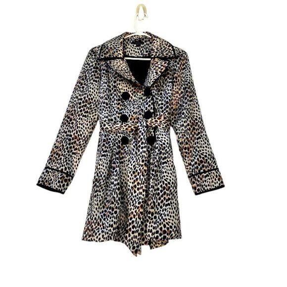 Twenty One Leopard Satin Double Breasted Trench Coat Jacket M - Picture 1 of 10